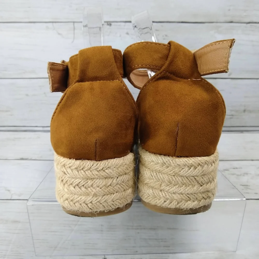 Bonnibel Wmns 10 Brown Suede Leather Platform Espadrille Ankle Strap Sandals